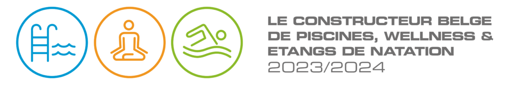 Logo du concours du 'Constructeur belge de Piscines, Wellness et Étangs de natation 2023-2024'.